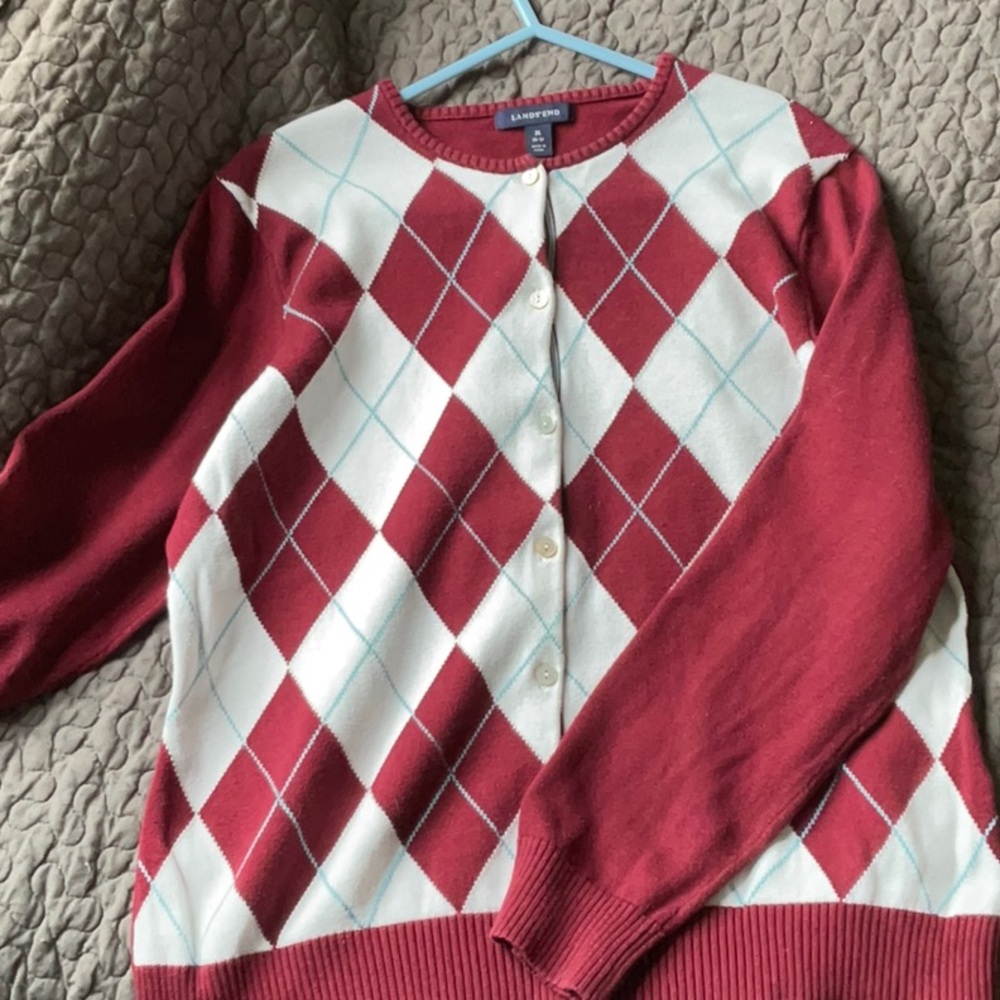 Cotton argyle burgundy cardigan